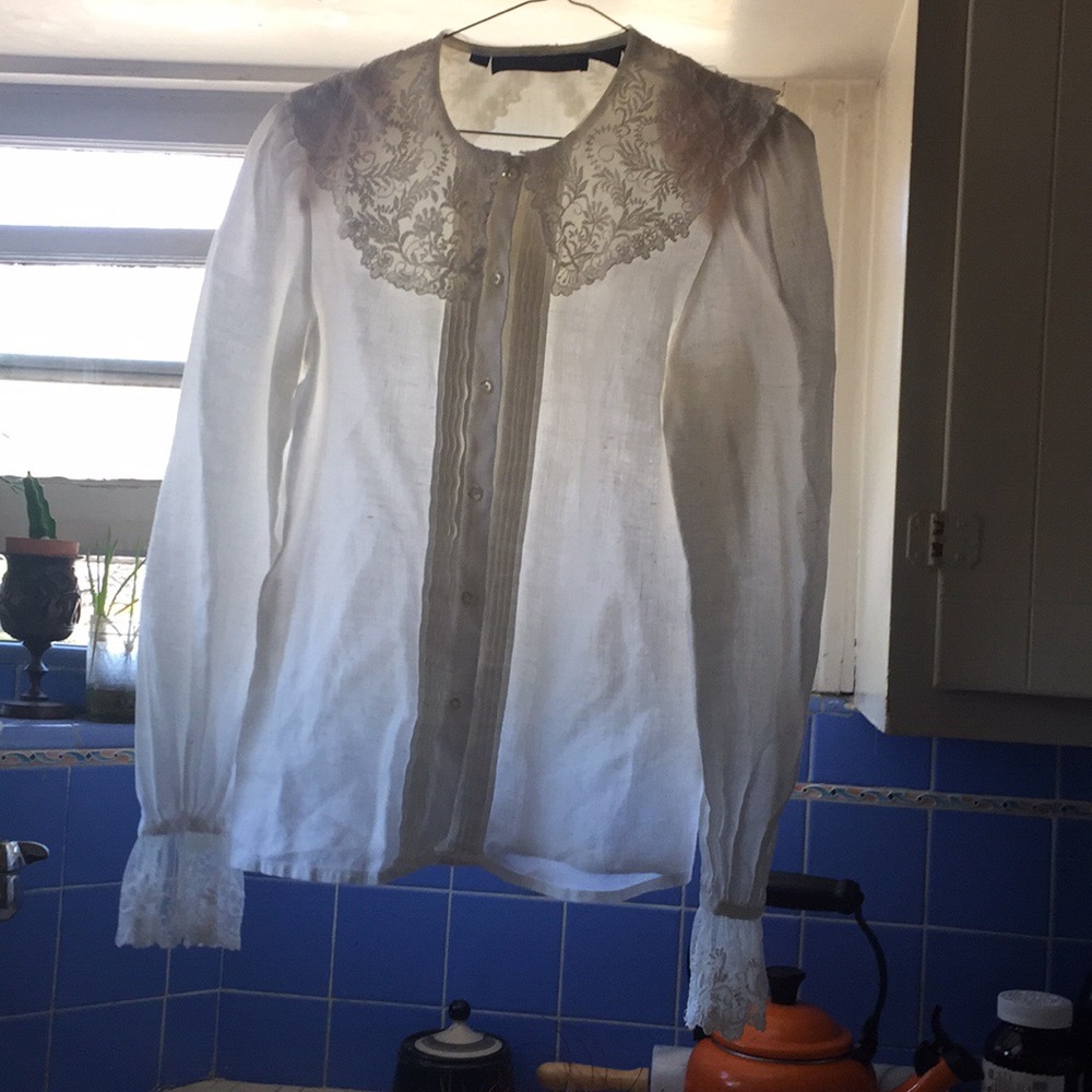 VTG Linen Lace White Blouse - Picture 3 of 8